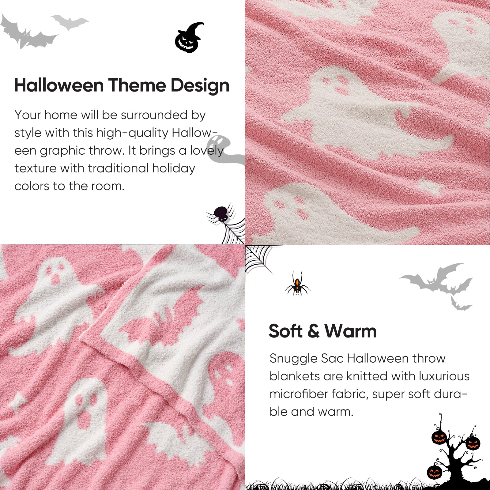 Reversible pink ghost throw blanket
