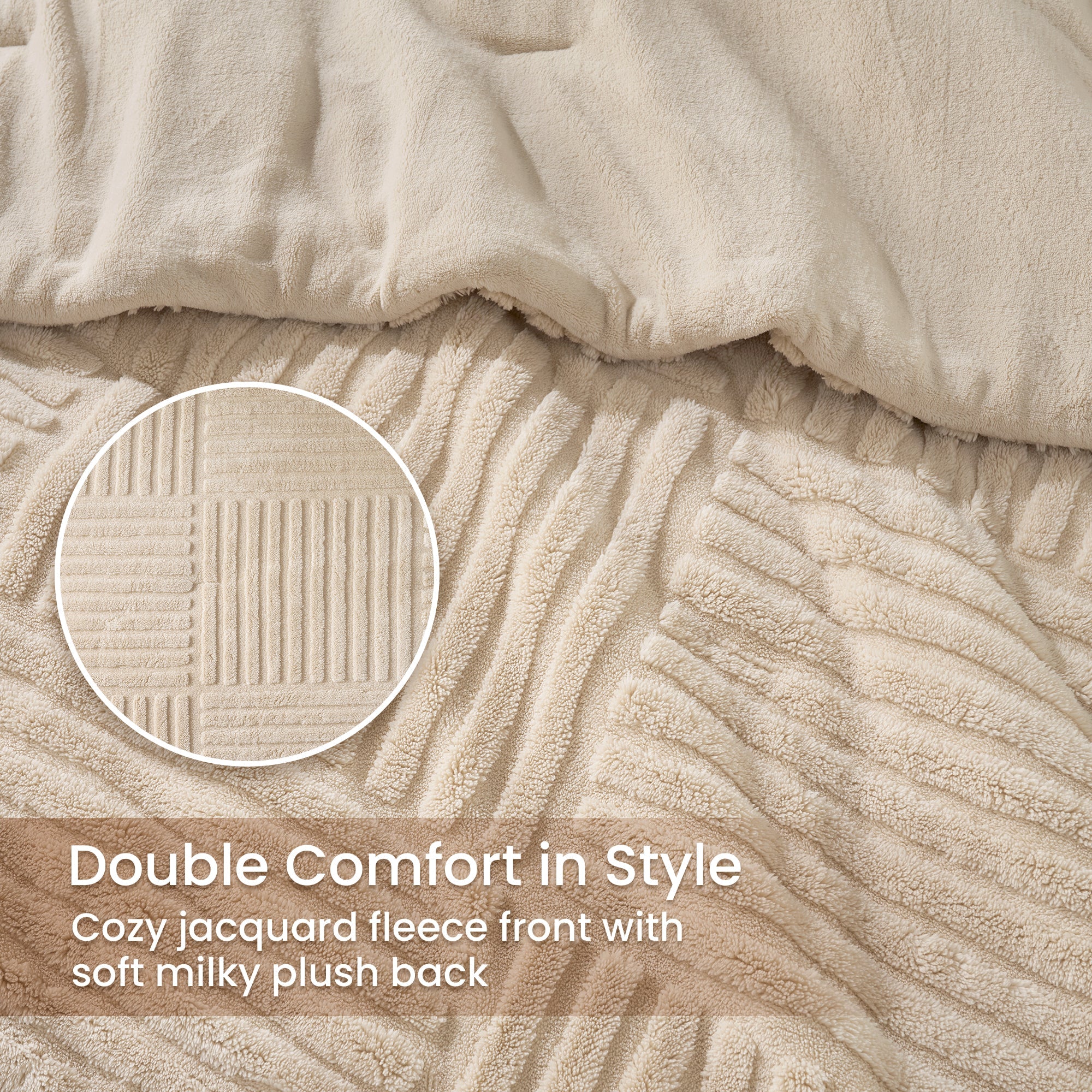 Snuggle Sac Stripe Jacquard comforter with double comfort design in khaki on bed #color_Khaki