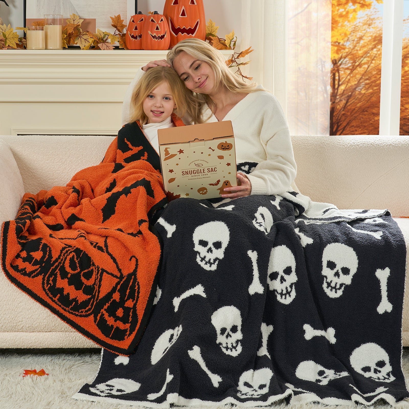 Halloween Orange Pumpkin Bat Throw Blanket