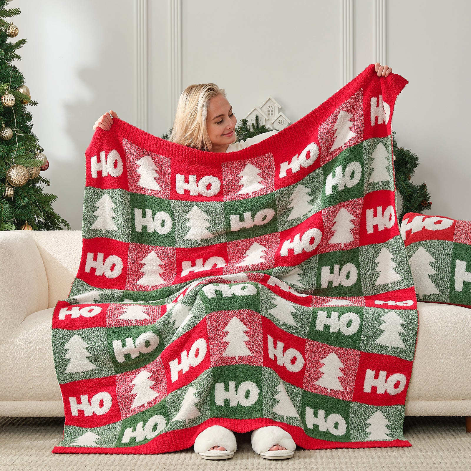 Christmas Red Green Checkered Throw Blanket