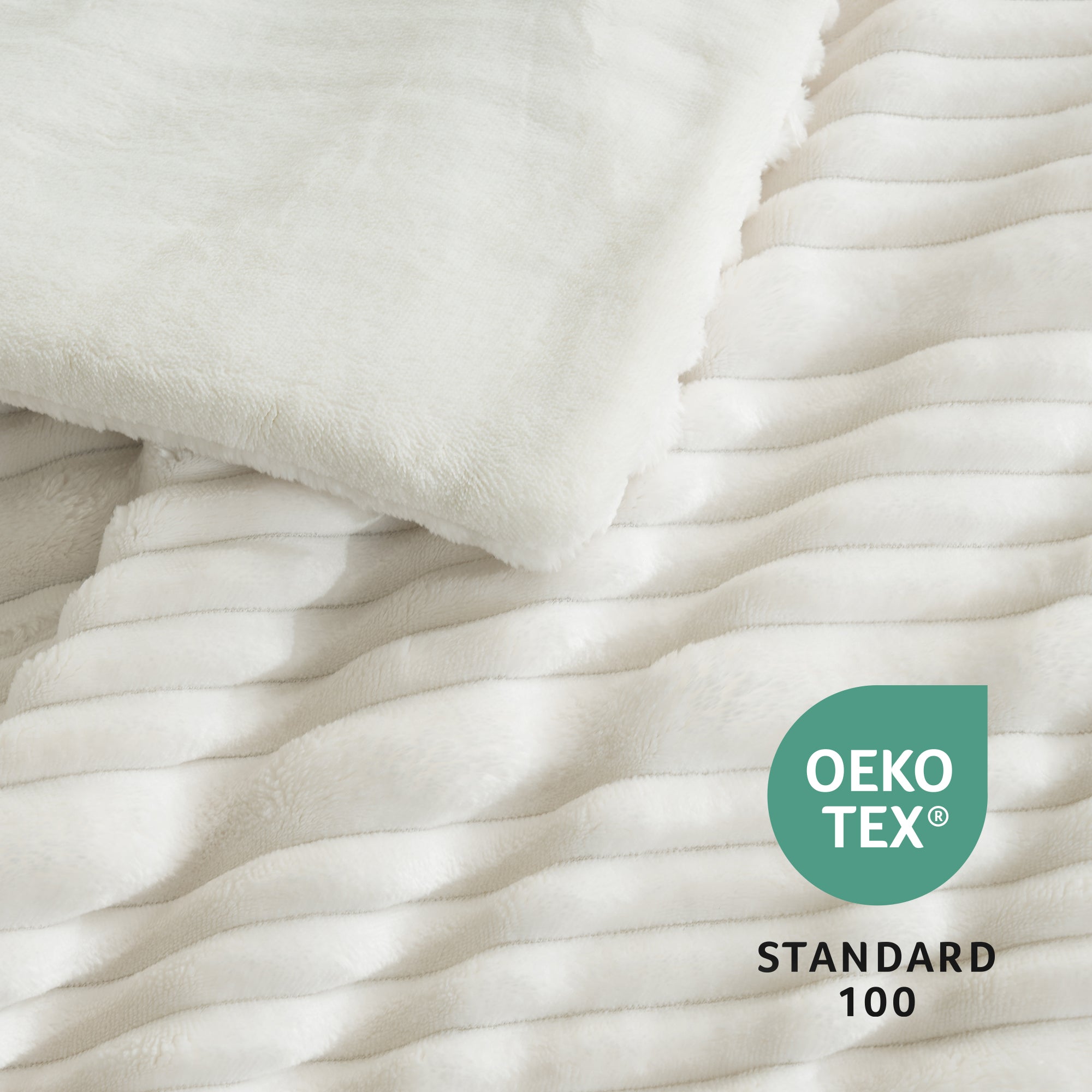 Snuggle Sac Winter Striped Flannel Fleece Comforter Set on bed with OEKO TEX Certificate#color_Ivory