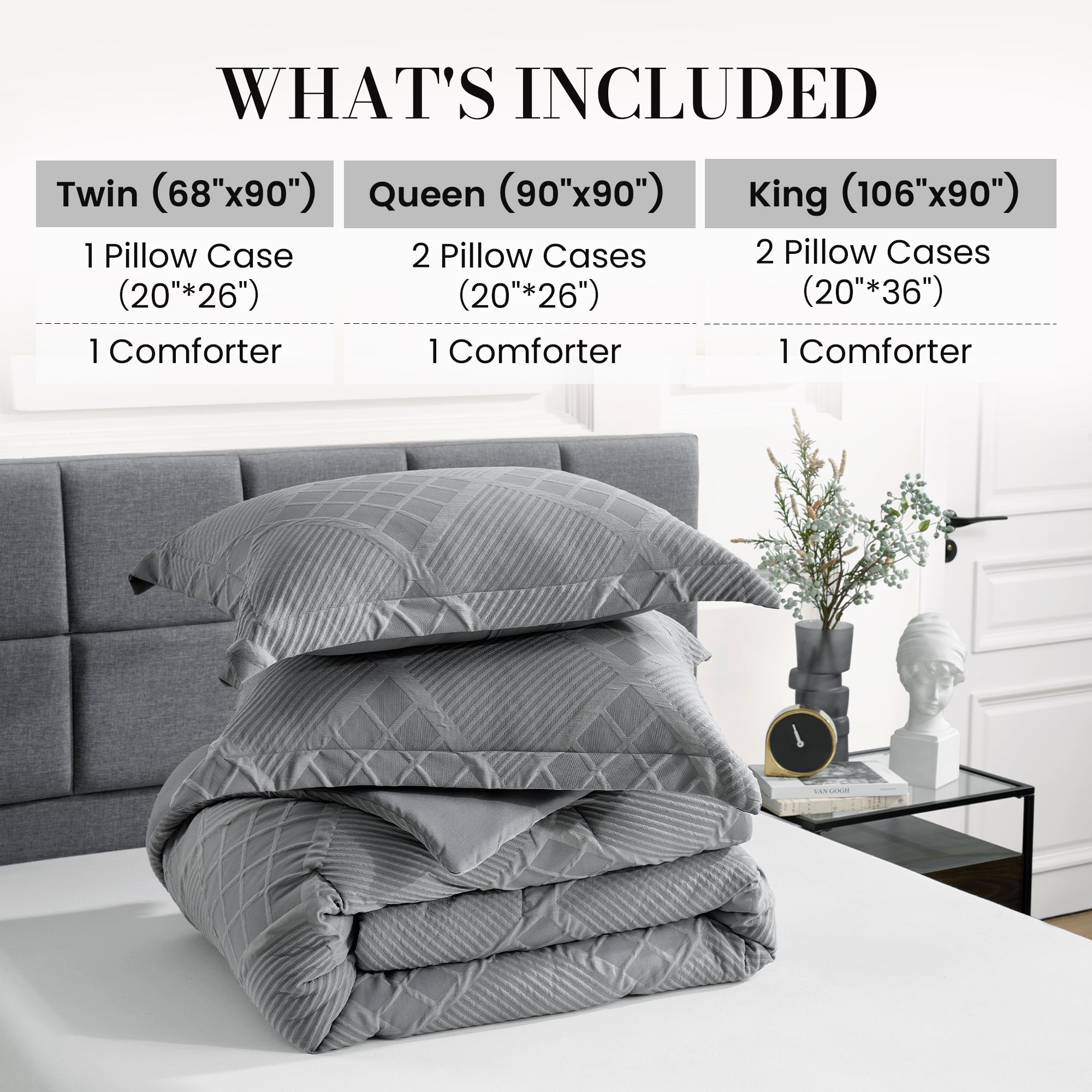 Snuggle Sac Cooling comforter set folded on the bed showing different sizings#color_Dark Grey