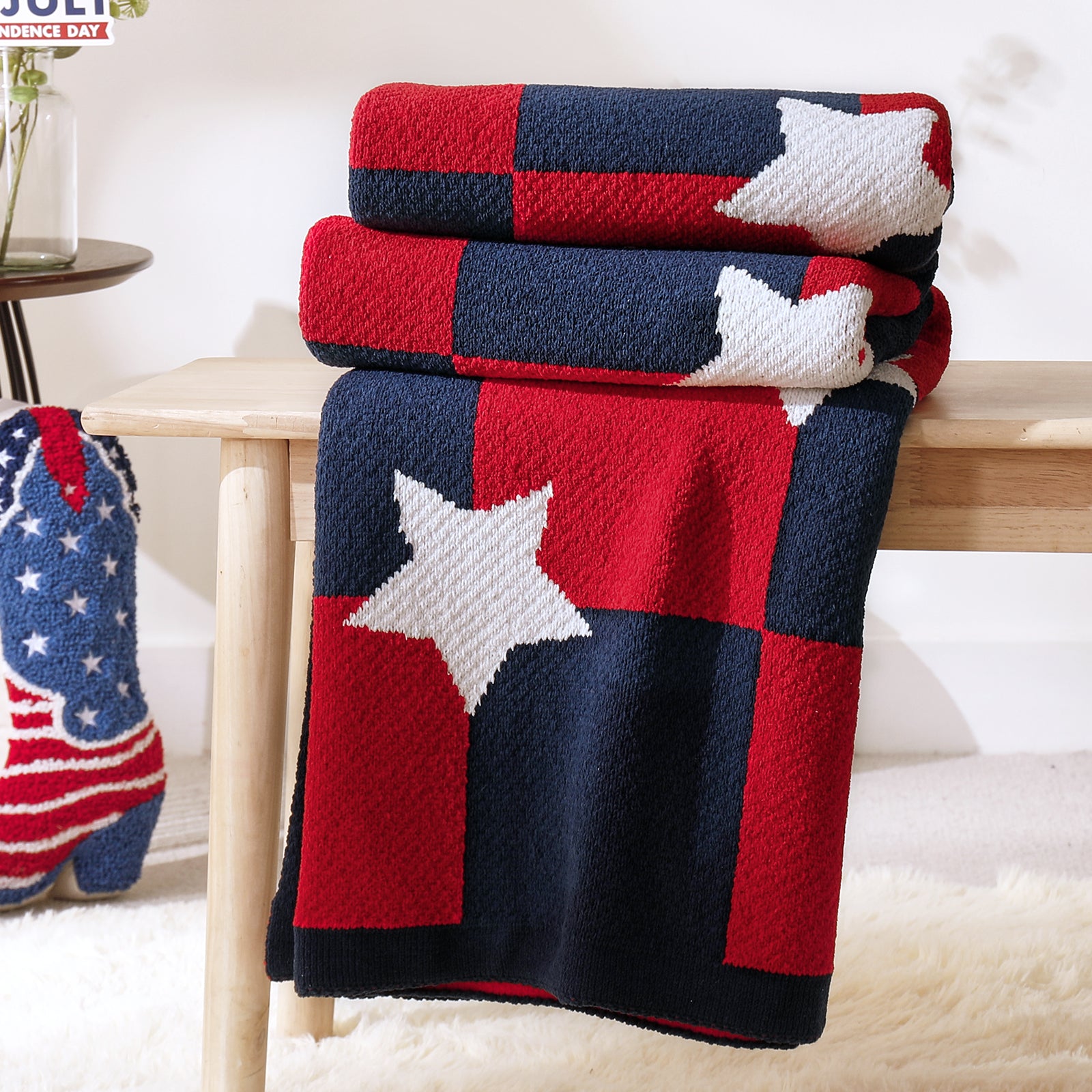 SnugCozy Independent Day Chenille Knit Throw Blanket