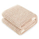 Folded Soft Waffle Feather Yarn Knit Throw Blanket with a white background#color_Cream/Beige