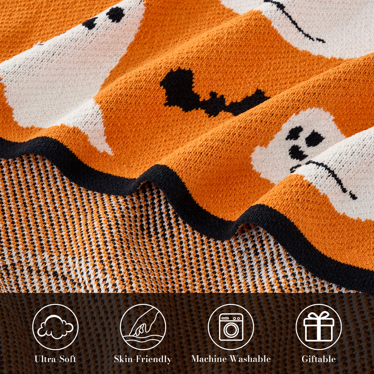 Reversible Halloween Ghost Chenille Blanket