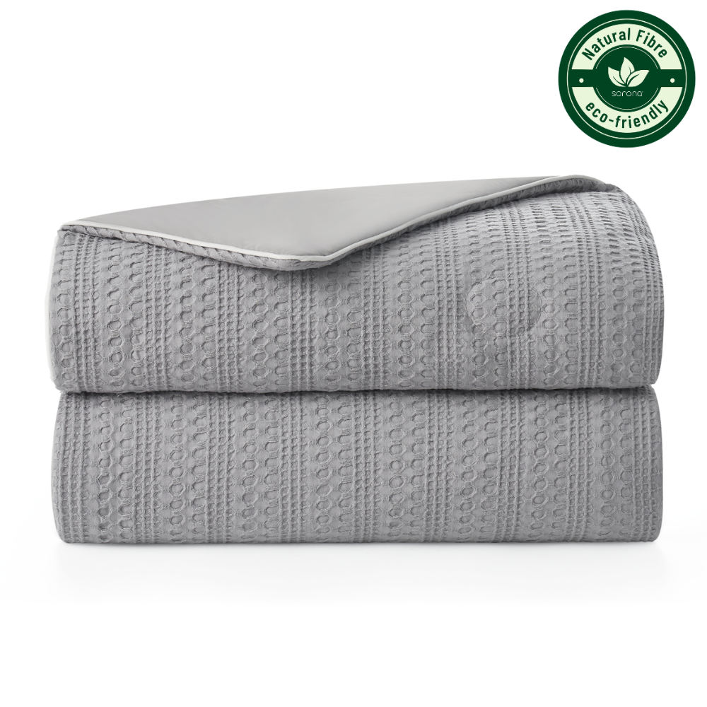 Folded Snuggle Sac Natural Fiber Waffle Cooling Comforter, featuring Sorona natural fiber#color_Grey