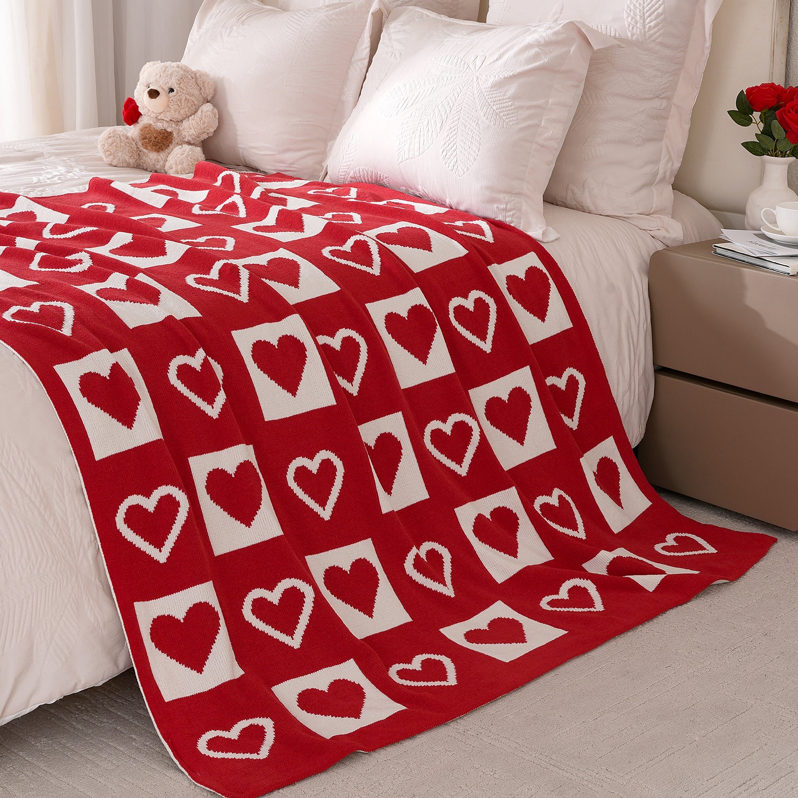 SnugCozy Valentine Love Jacquard Chenille Knit Throw Blanket