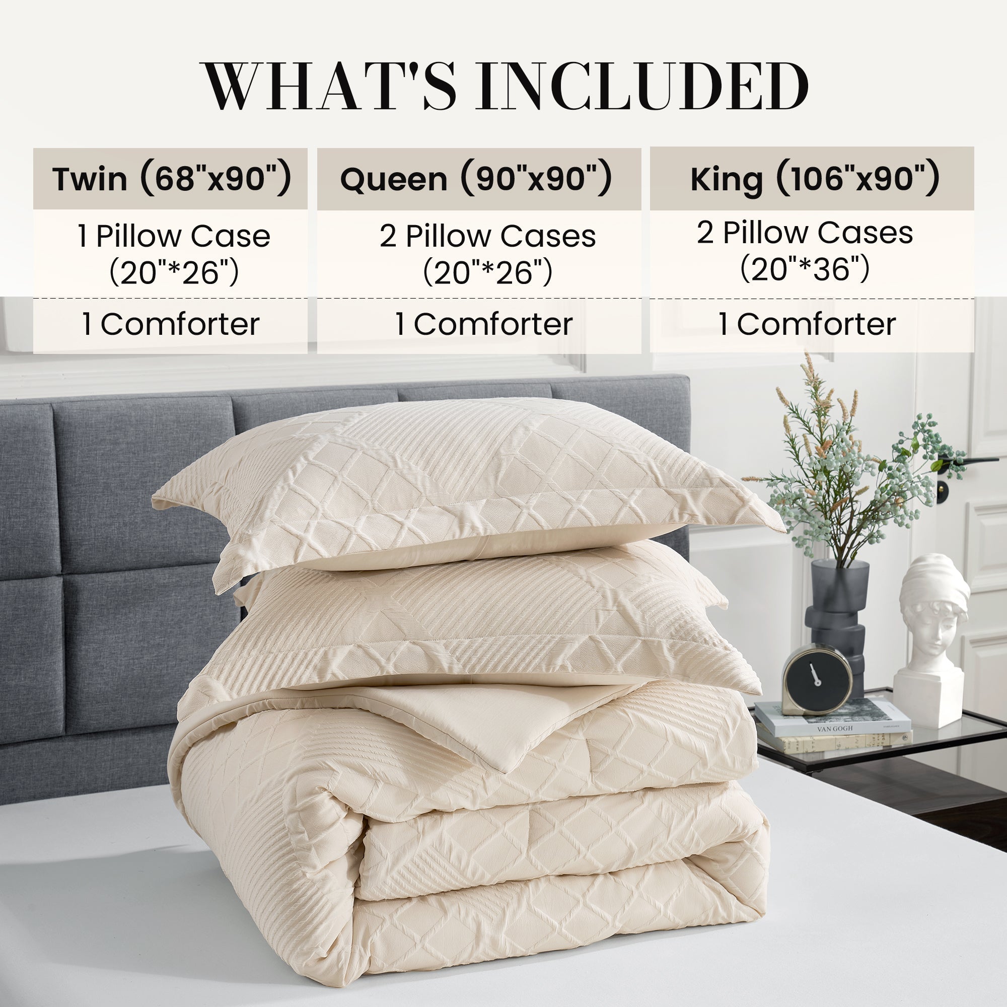 Snuggle Sac Cooling comforter set folded on the bed showing different sizings#color_Beige