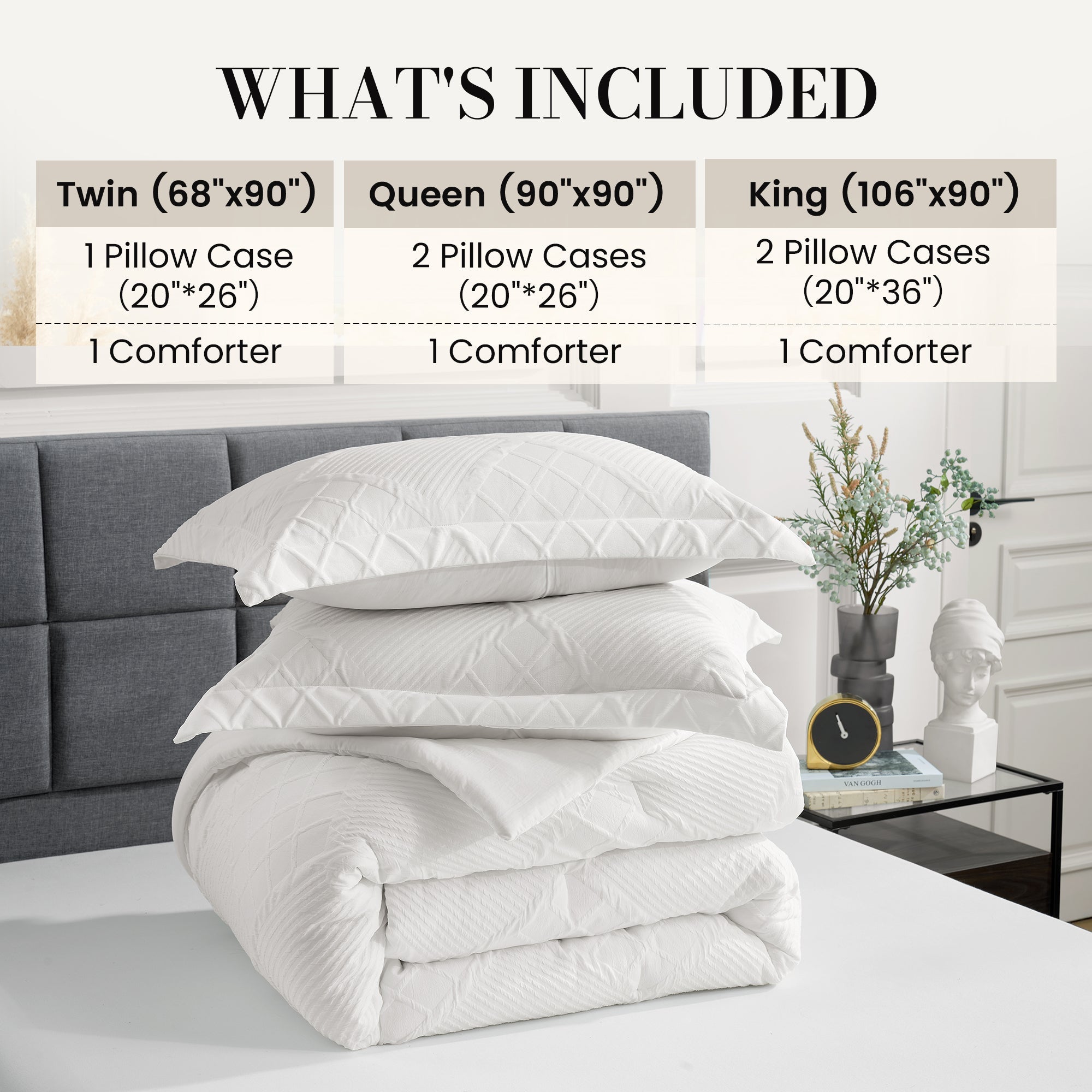 Snuggle Sac Cooling comforter set folded on the bed showing different sizings#color_Off White