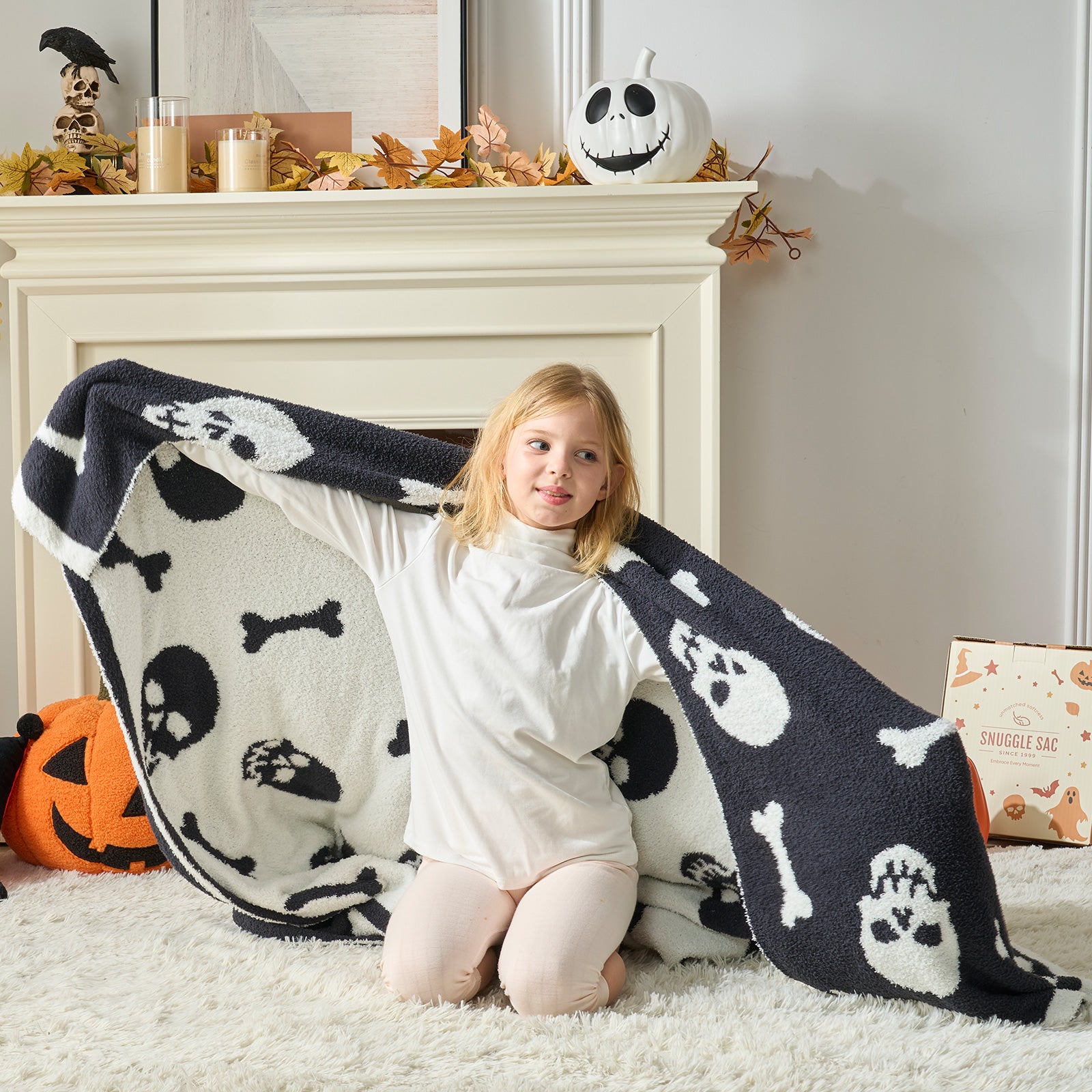 Halloween Skull Bones Throw Blanket