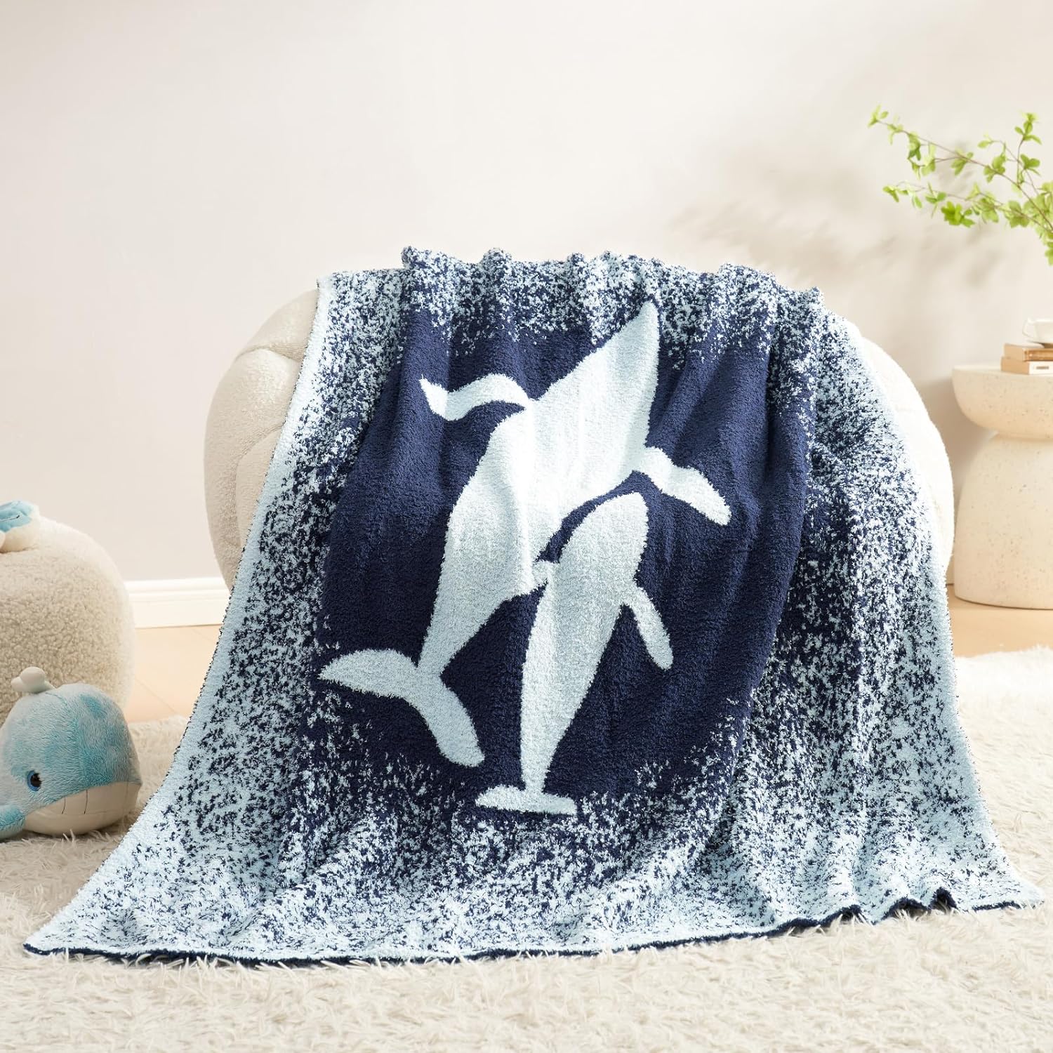 Whale Knitted Throw Blanket Snuggle Sac