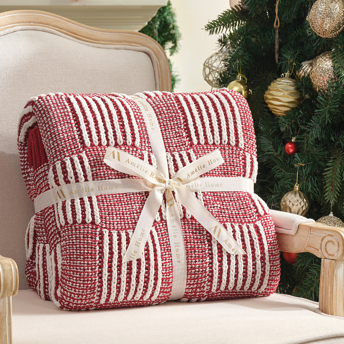 SnugCozy Two-Tone Checkered Chenille Knit Throw Blanket