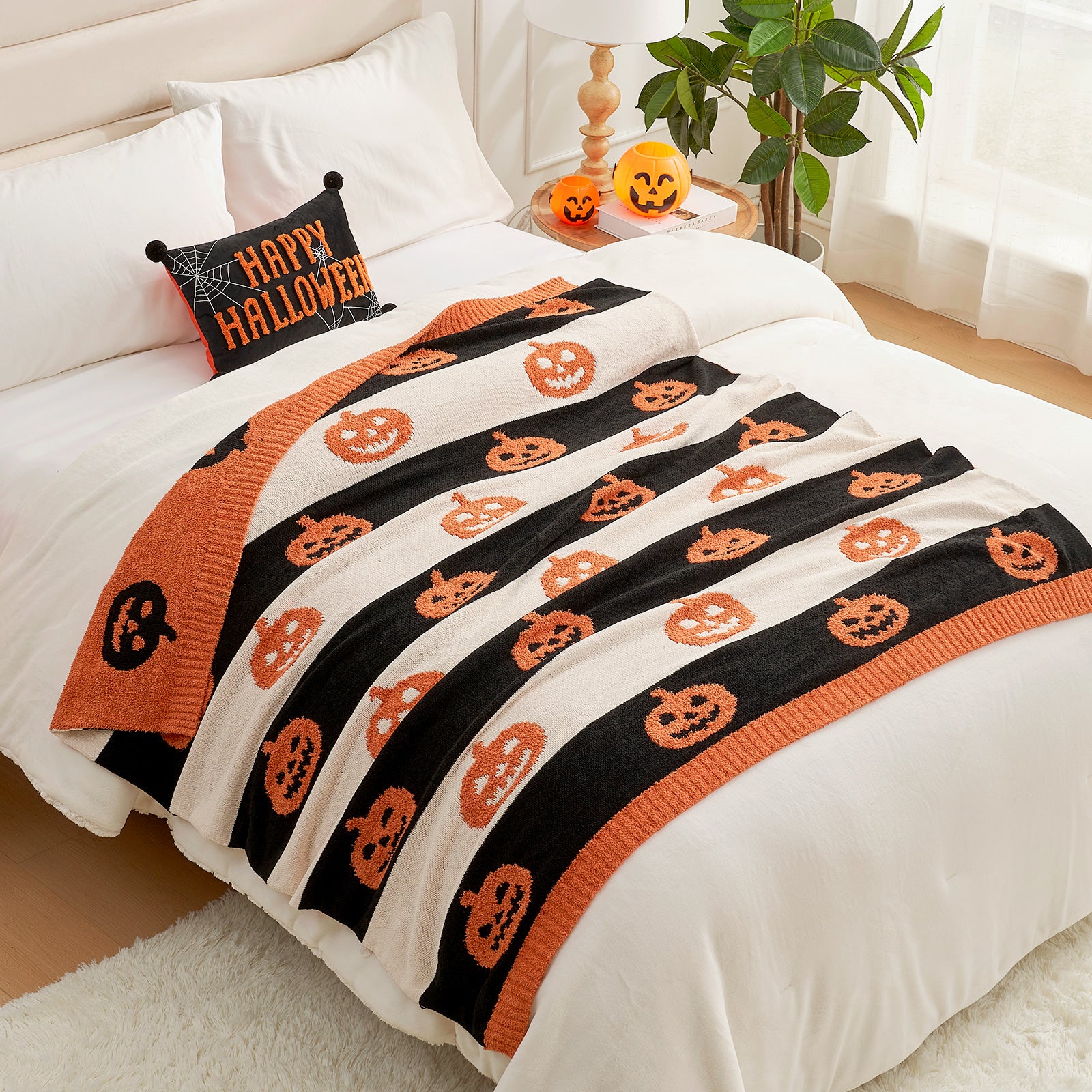 Reversible Pumpkin Bat Throw Blanket