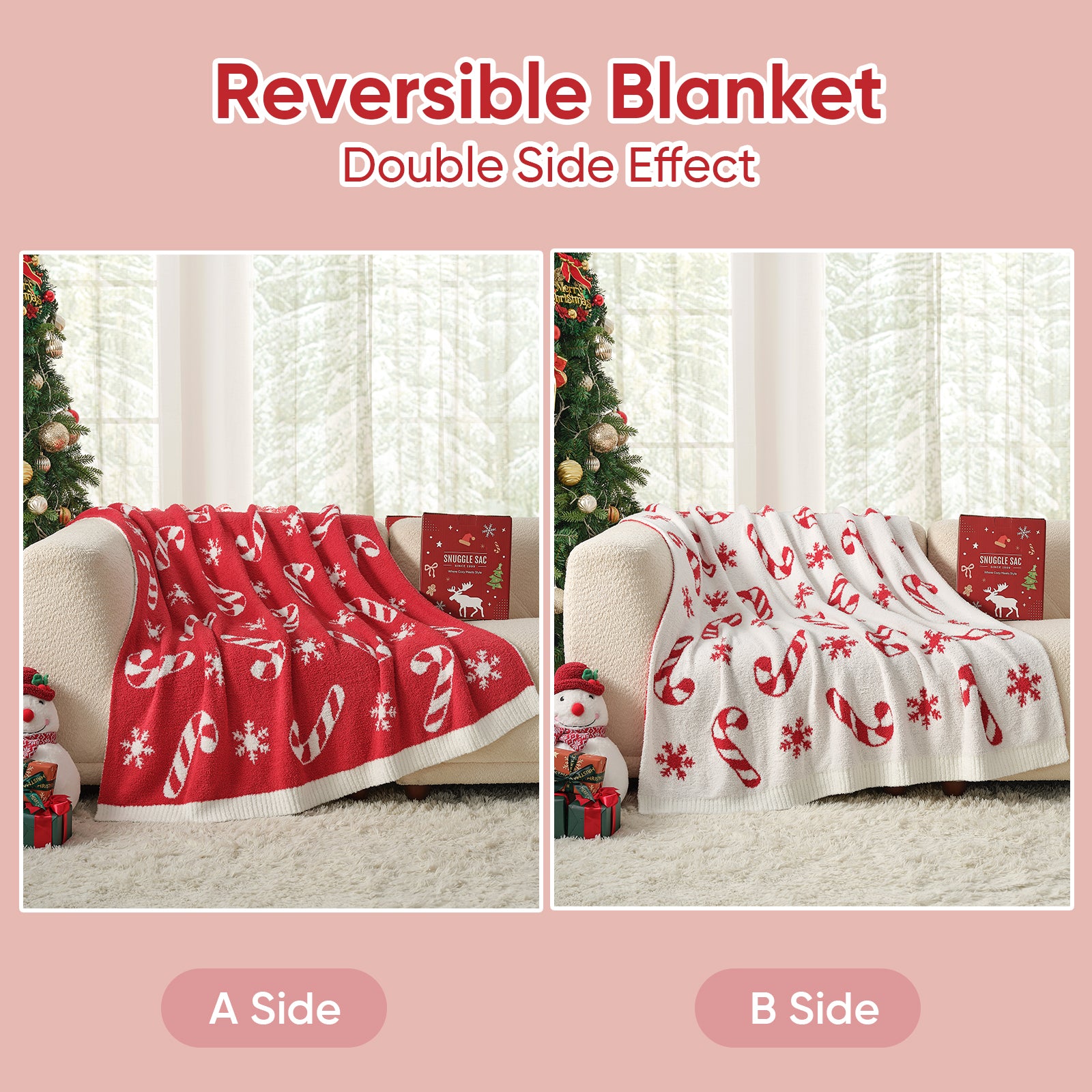 Reversible Fairy Isle Sugarcane Christmas Throw Blanket