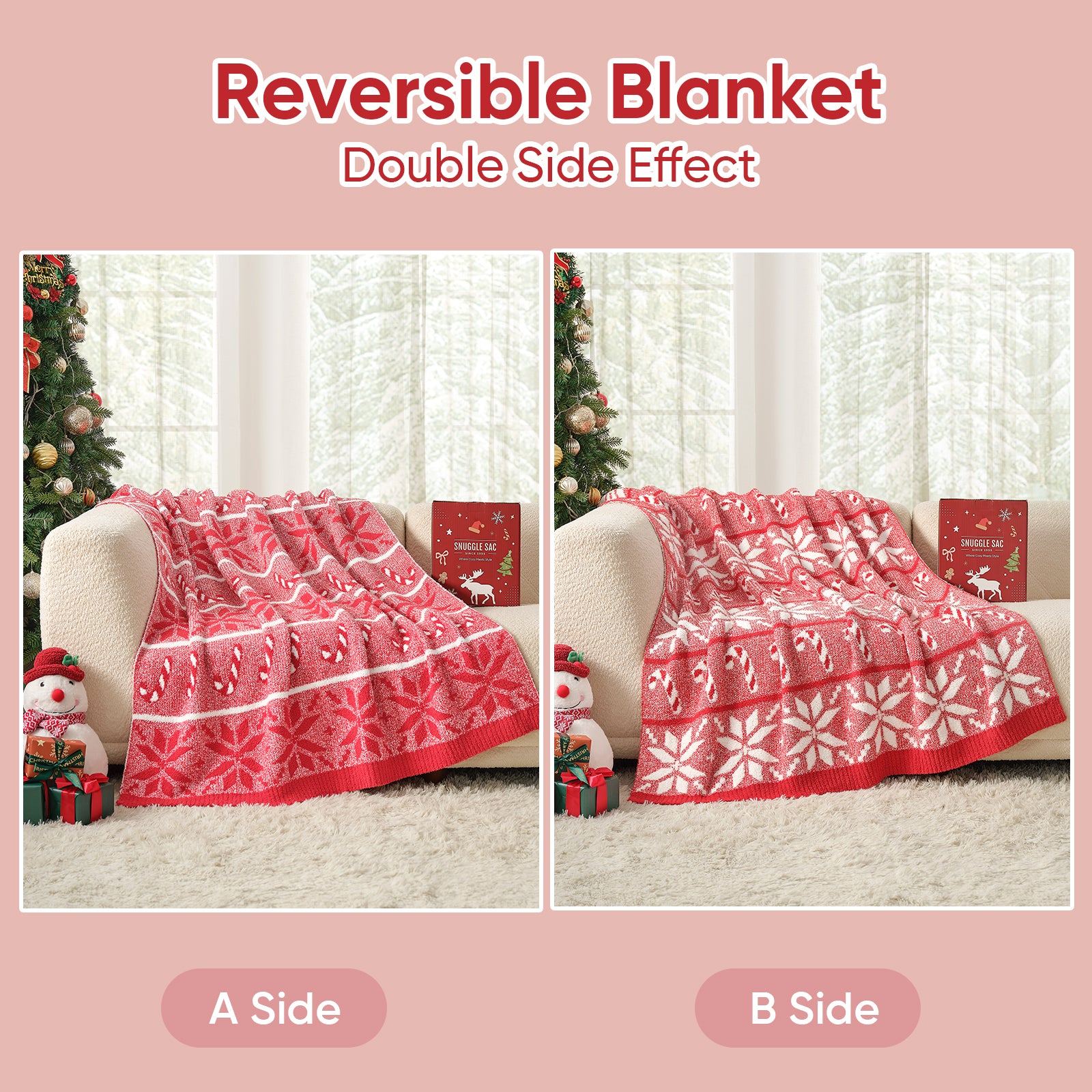 Reversible Christmas Snowflake Throw Blanket
