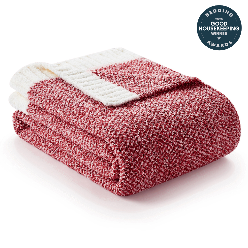 Snuggle Sac Heather Feather Yarn Knit Throw Blanket #color_Heather Red