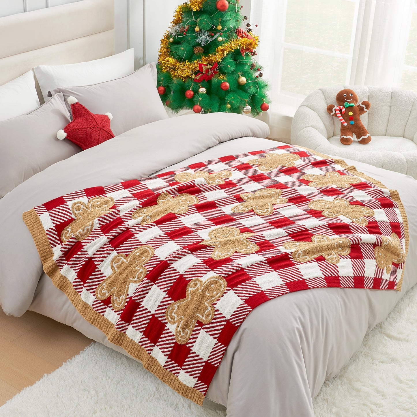 Christmas Red Candy Cane Blanket-Throw 50"x 60"