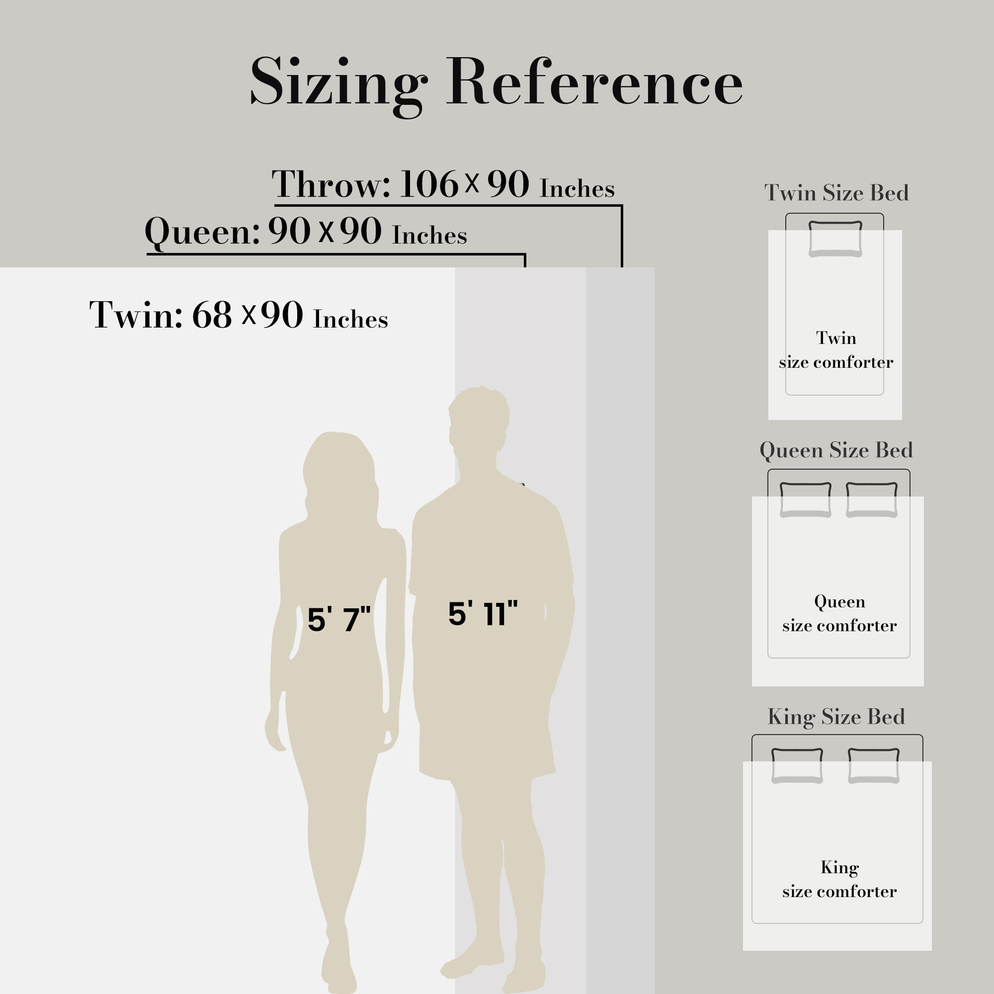 Two people standing next to each other with images showing the sizing differences#color_Beige