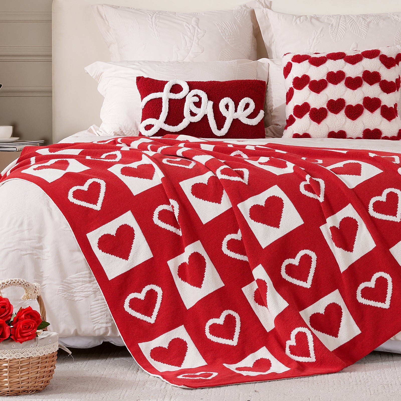 SnugCozy Valentine Love Jacquard Chenille Knit Throw Blanket