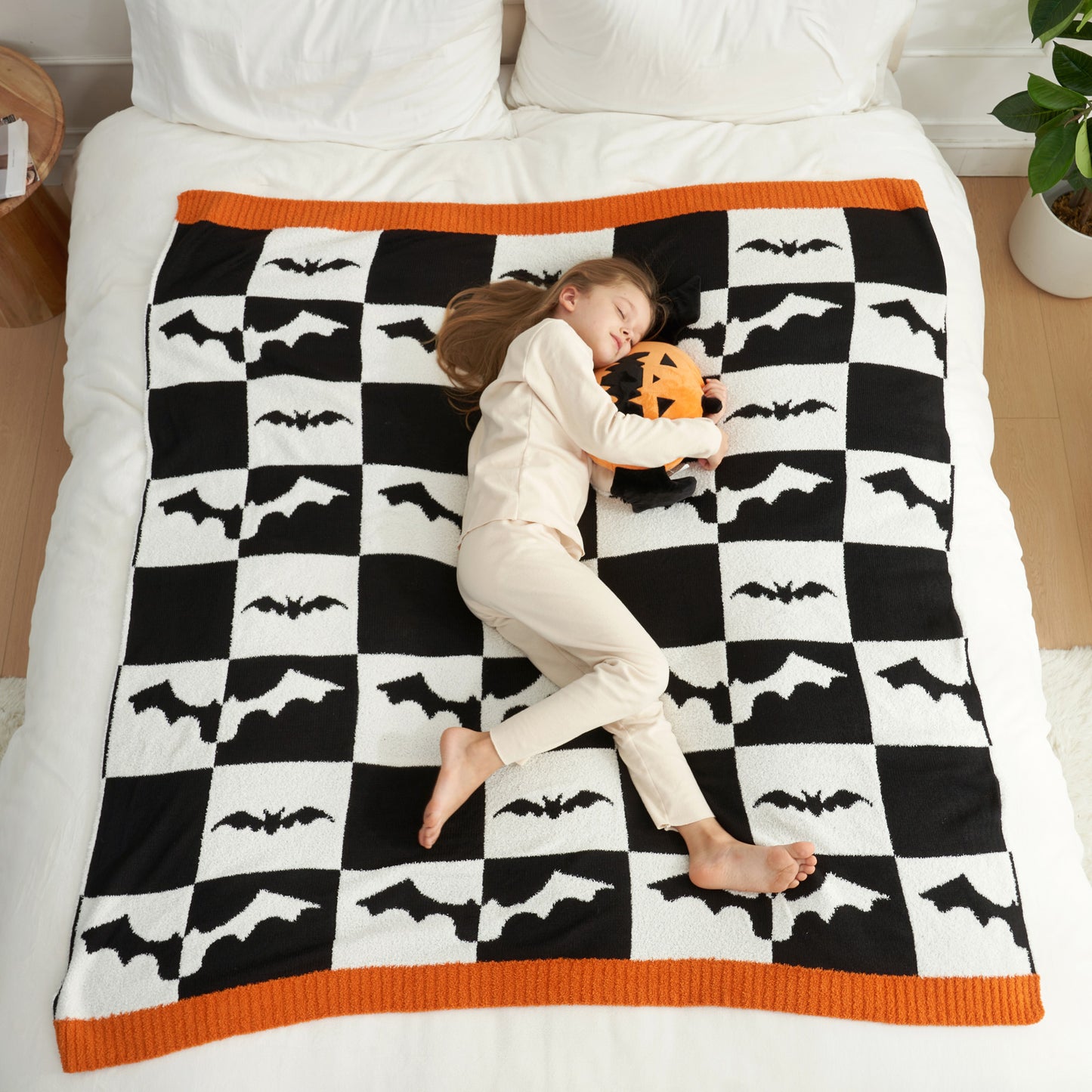 Halloween Checkered Bat Blanket-Throw 50"x60"