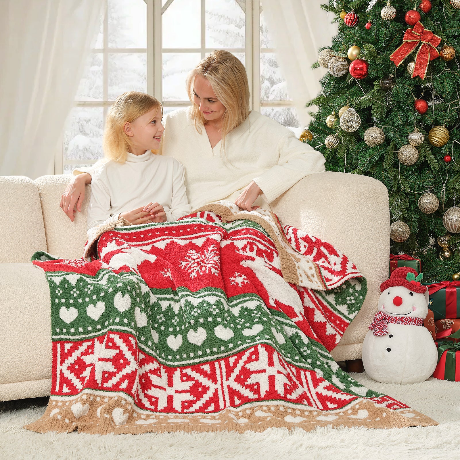 Reversible Fairy Isle Reindeer Christmas Throw Blanket