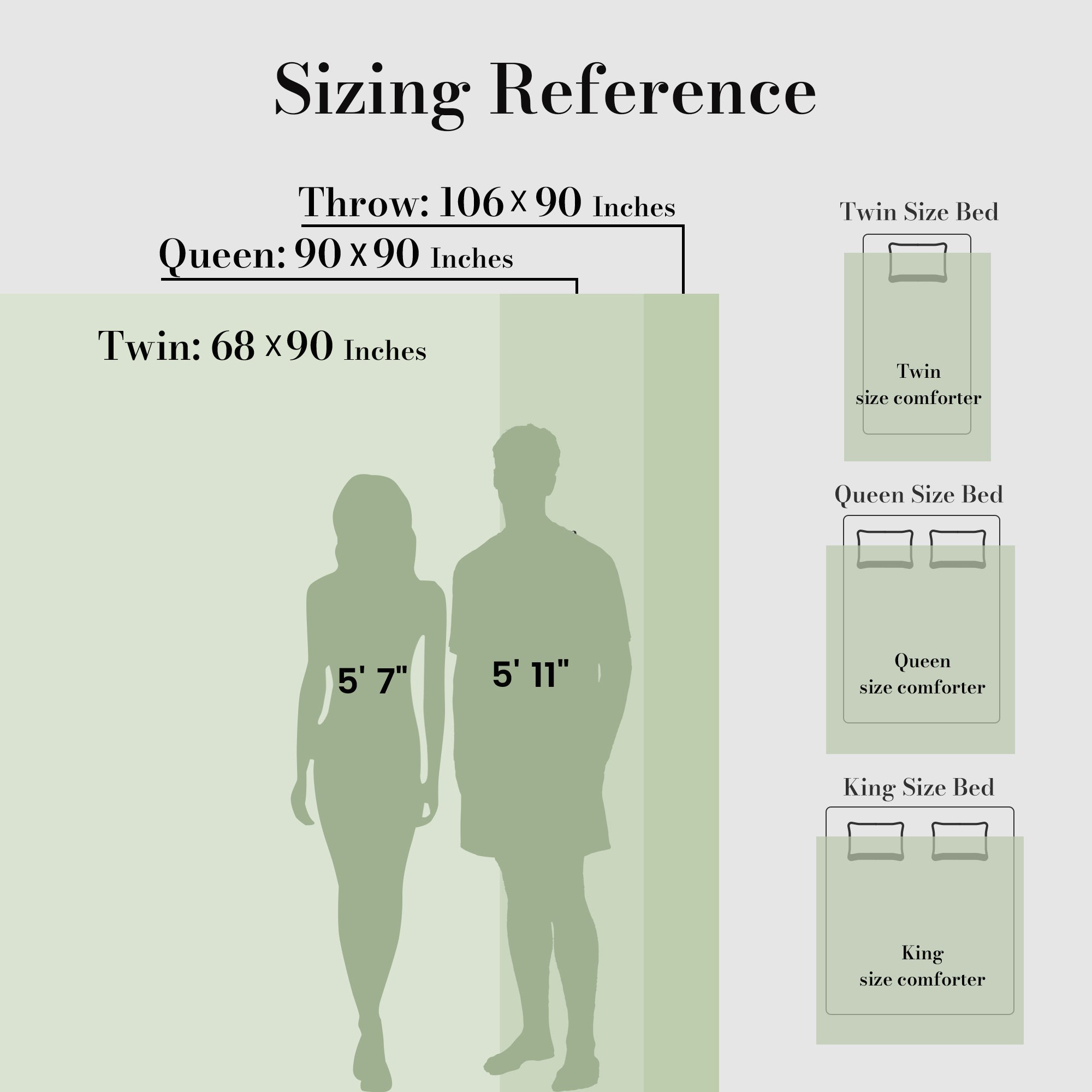 Two people standing next to each other with images showing the sizing differences#color_Sage Green