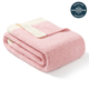 Snuggle Sac Pink Heather Feather Yarn Knit Throw Blanket front view #color_Pink