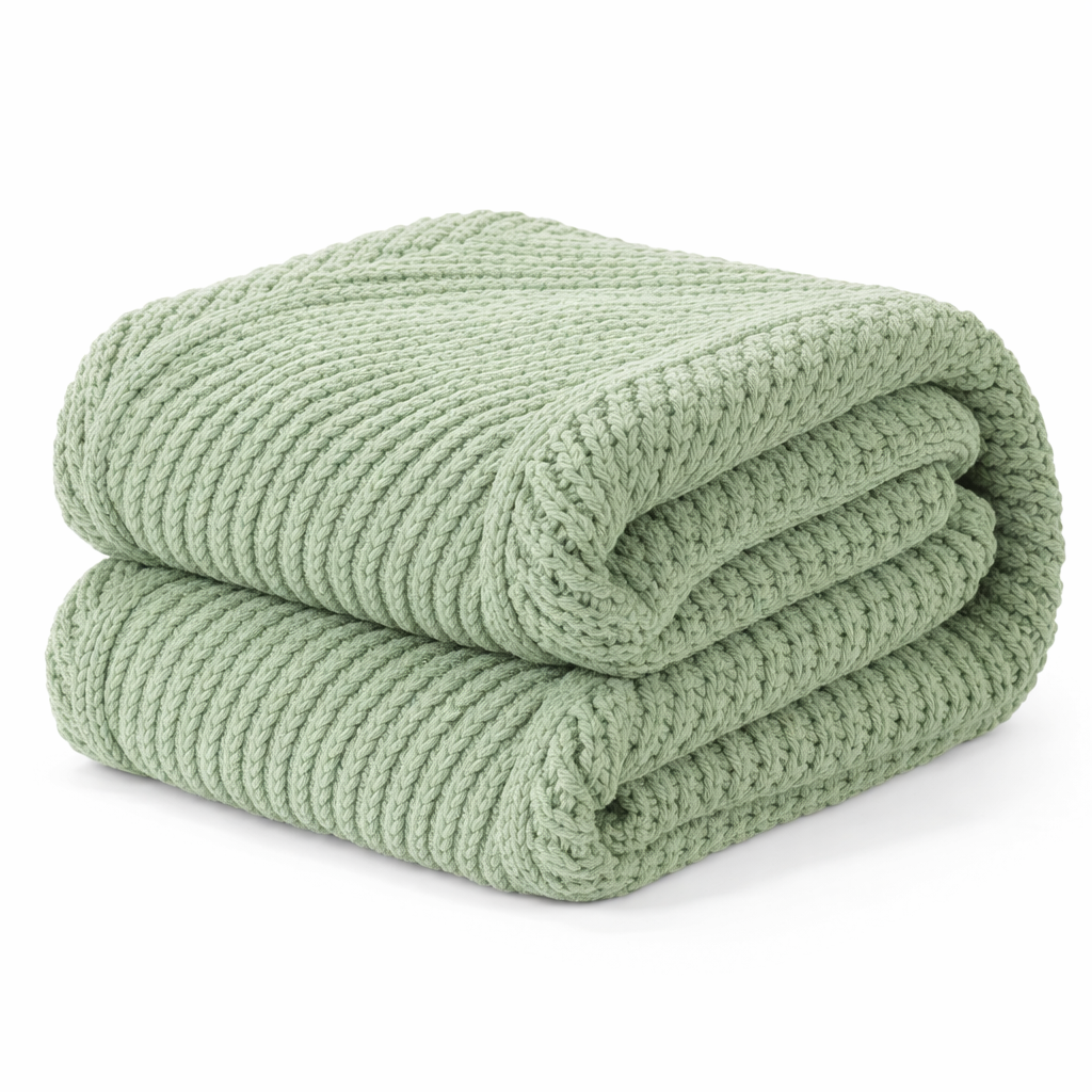 Snuggle Sac folded green blanket on a white background #color_Sage Green