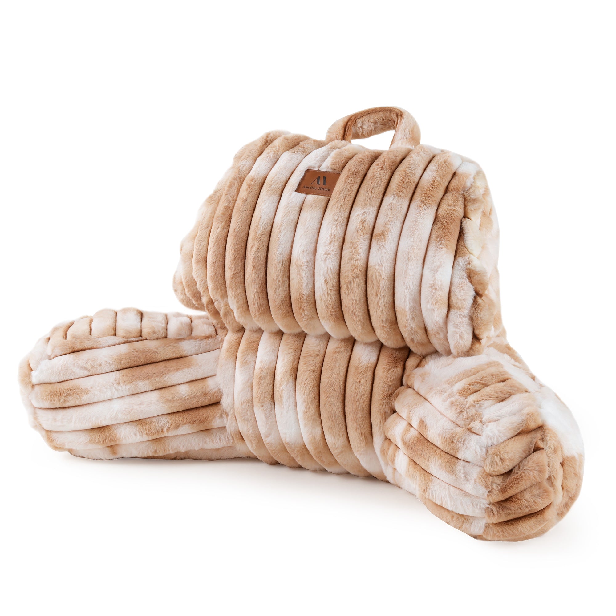 SnugCozy Striped Faux Fur Reading Pillow - Khaki