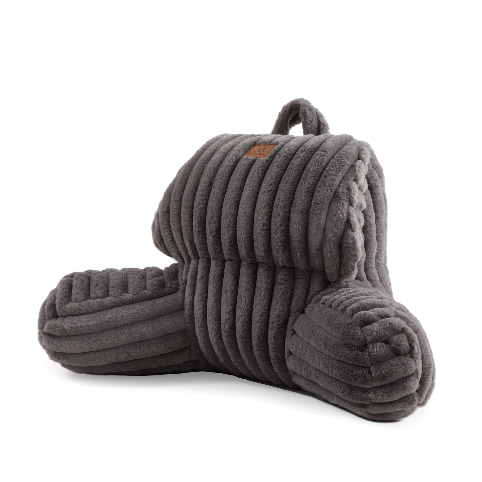 SnugCozy Striped Faux Fur Reading Pillow - Grey