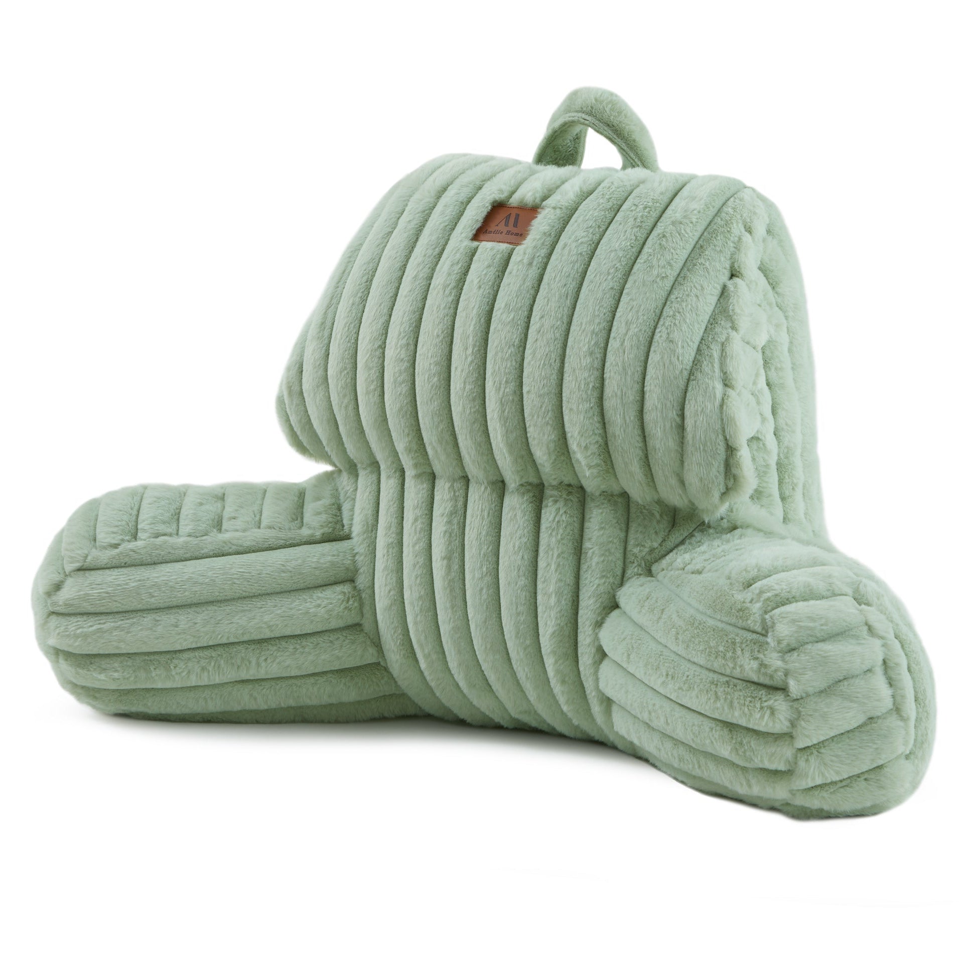 SnugCozy Striped Faux Fur Backrest Reading Pillow - Ivory