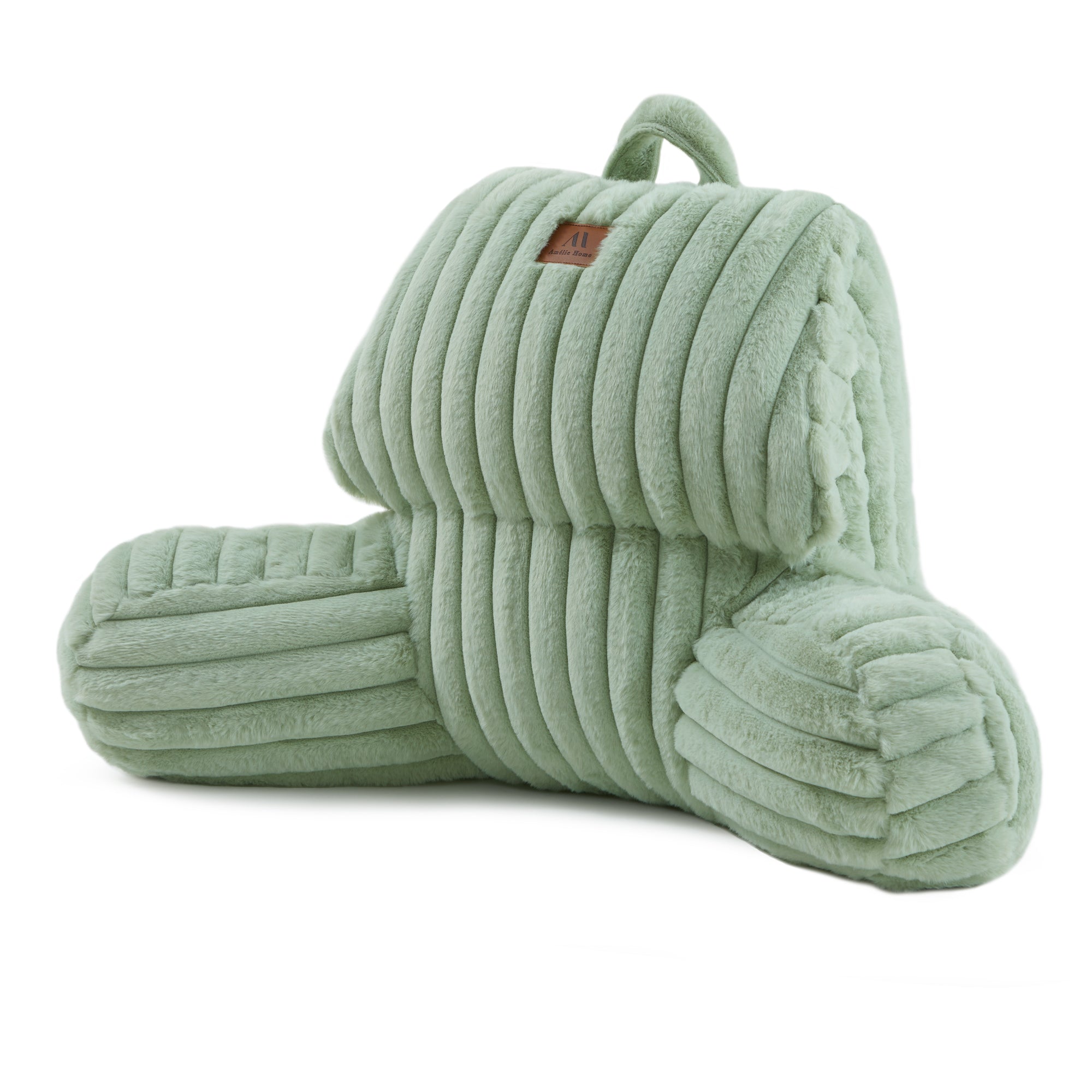 SnugCozy Striped Faux Fur Reading Pillow - Sage Green